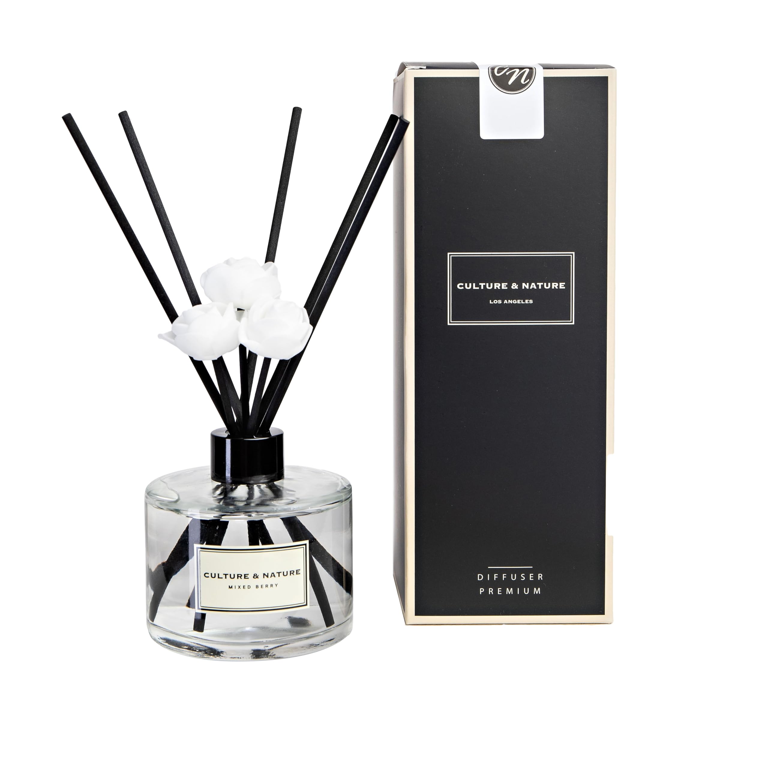 CULTURE & NATURE Reed Diffuser Set 6.7oz (200ml) Black Cherry Scented Diffuser with Sticks Home Fragrance Reed Diffuser for Bathroom Shelf Decor