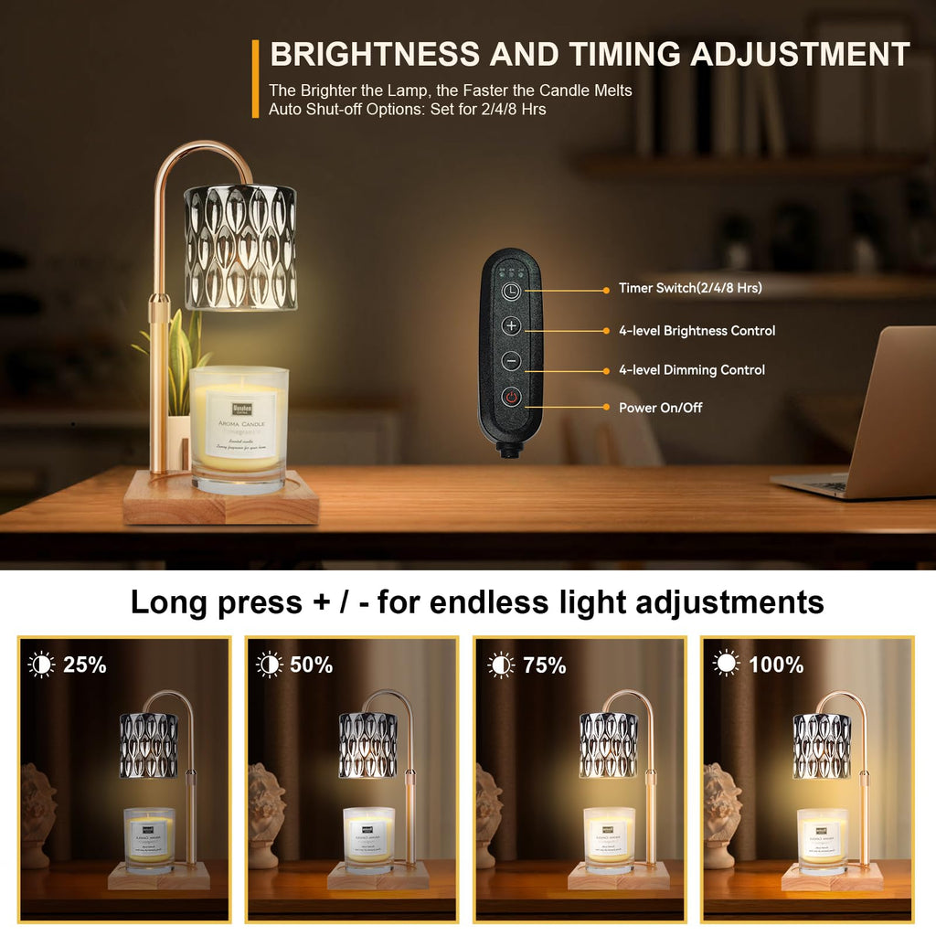 Candle Warmer Lamp with 3 Bulbs, Adjustable Height Dimmable Candle Warmer with Timer, Candle Lamp with Charming Gift Box Ribbon,Birthday Gifts for Women Mom, House Warming Gifts New Home Decor