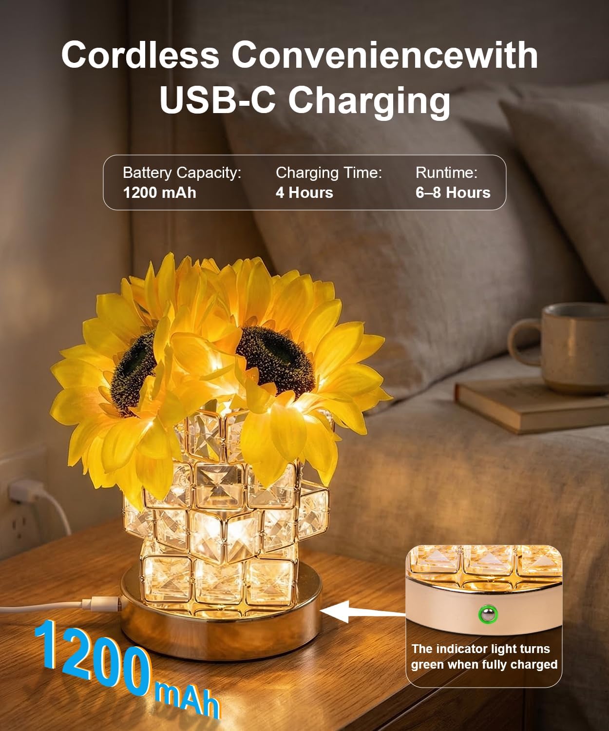 Fussion Sunflower Lamp Gifts for Women, Rechargeable Flowers Night Light, Cordless Decorative Table Lamp with 3 Color Temperatures, Birthday Gifts for Mothers Day Grandma Girlfriend, Bedroom Decor