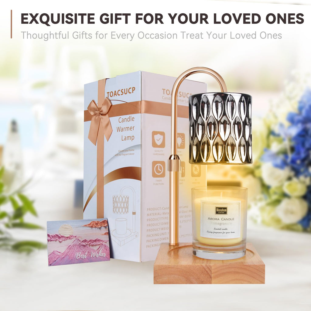 Candle Warmer Lamp with 3 Bulbs, Adjustable Height Dimmable Candle Warmer with Timer, Candle Lamp with Charming Gift Box Ribbon,Birthday Gifts for Women Mom, House Warming Gifts New Home Decor