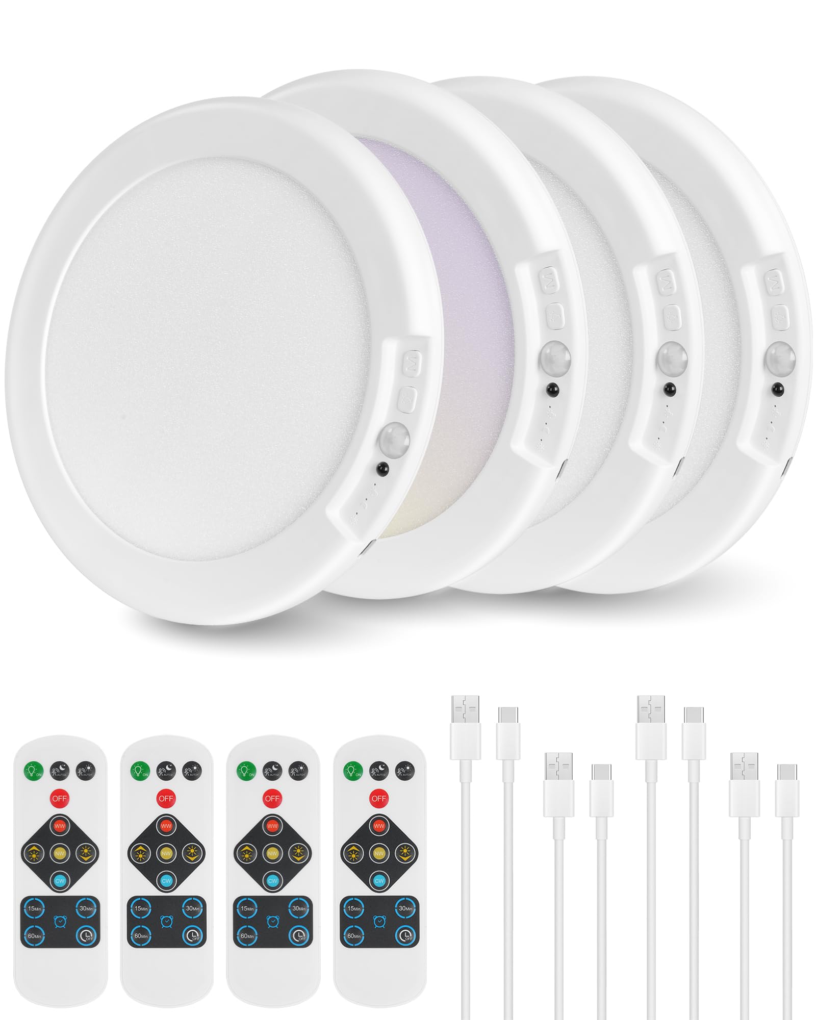 Rechargeable Motion Sensor Ceiling Light with Remote, Wireless Ceiling Light Battery Operated, No Wiring, Magnetic, Dimmable Shower Light, Timer, 3 Color 6000K, Rechargeable Light for Closet Hallway