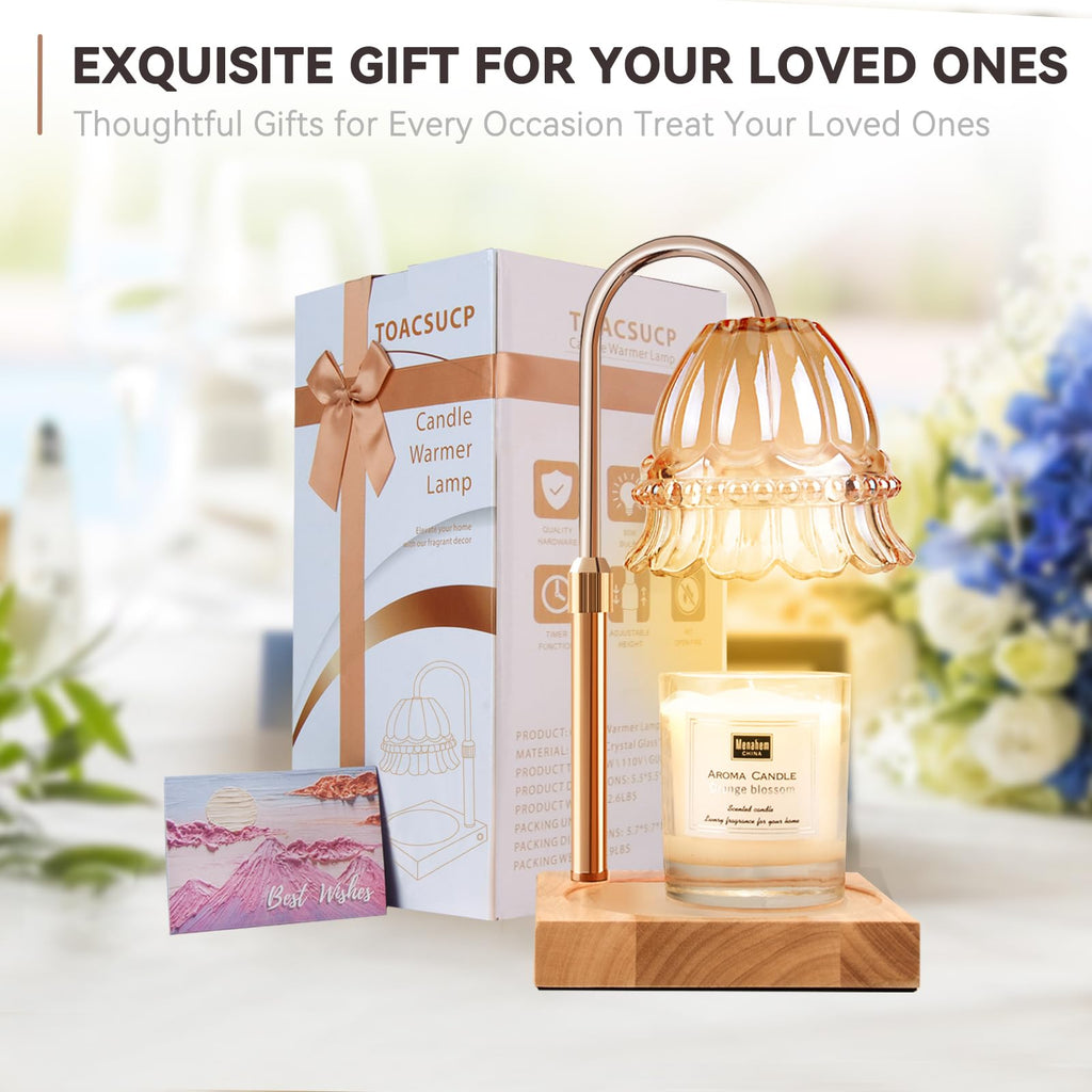 Candle Warmer Lamp with 3 Bulbs, Adjustable Height Dimmable Candle Warmer with Timer, Candle Lamp with Charming Gift Box Ribbon,Birthday Gifts for Women Mom, House Warming Gifts New Home Decor