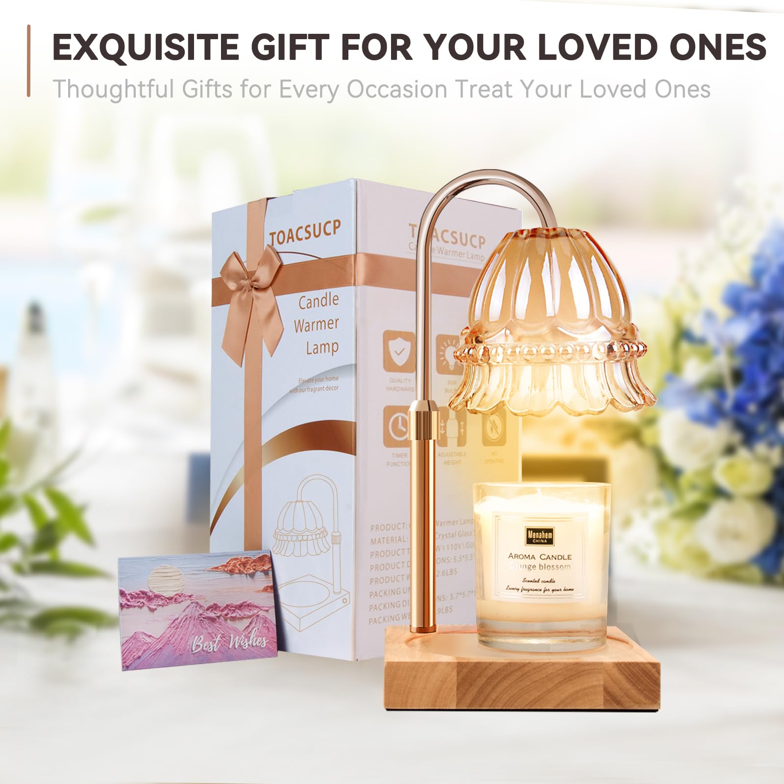 Candle Warmer Lamp with 3 Bulbs, Adjustable Height Dimmable Candle Warmer with Timer, Candle Lamp with Charming Gift Box Ribbon,Birthday Gifts for Women Mom, House Warming Gifts New Home Decor