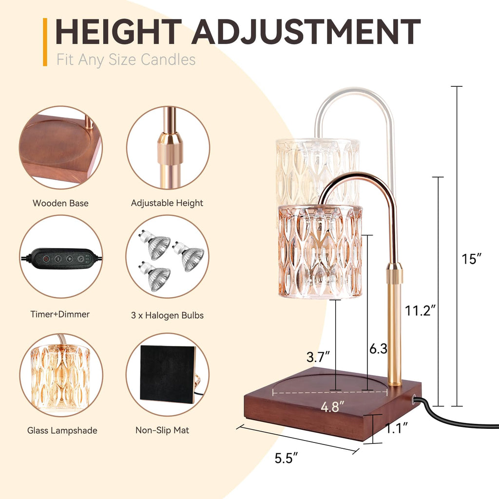 Candle Warmer Lamp with 3 Bulbs, Adjustable Height Dimmable Candle Warmer with Timer, Candle Lamp with Charming Gift Box Ribbon,Birthday Gifts for Women Mom, House Warming Gifts New Home Decor