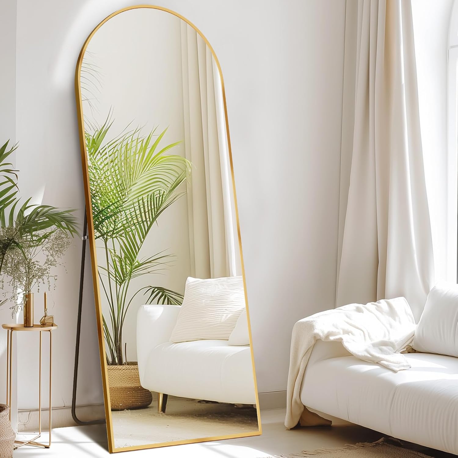 DUMOS Arched Full Length Mirror with Stand 64"x21" Floor Standing Aluminum Frame for Bedroom Body Hanging Leaning Modern Simple Home Decor Shatter-proorf Nano Glass Wall Living Room Cloakroom Black