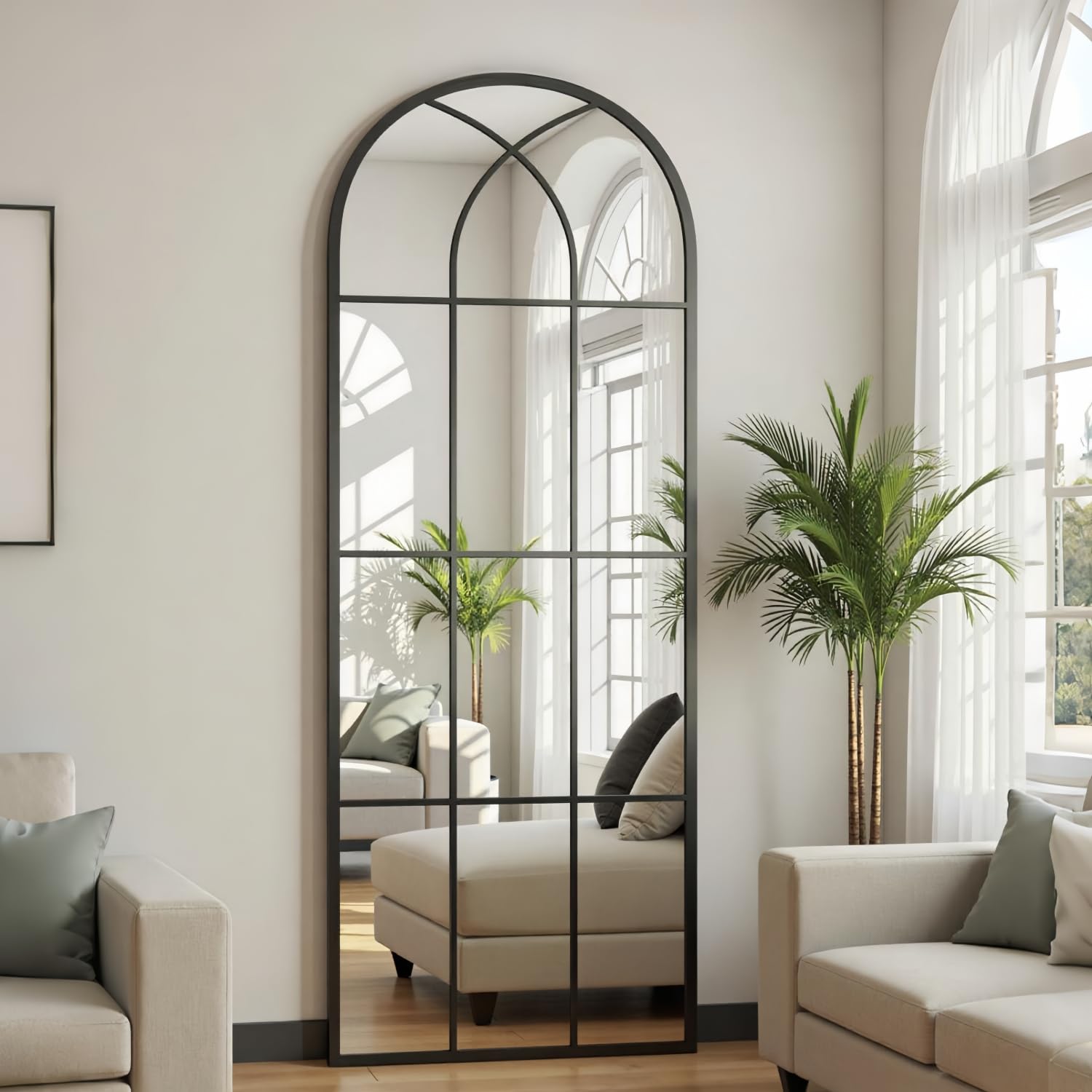 Full Length Mirror, 65"x24" Window Pane Mirror for Wall Decor, Black Full Body or Wall Mounted Mirrors, Farmhouse Standing Mirrors Hanging or Leaning for Living Room, Entryway, No Stand