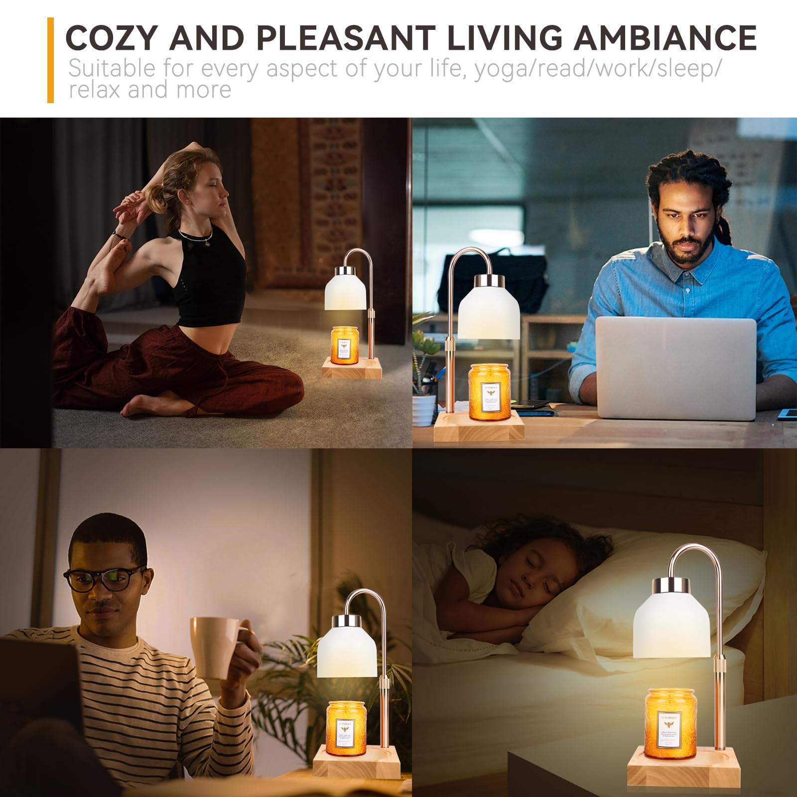 Candle Warmer Lamp with 3 Bulbs, Adjustable Height Dimmable Candle Warmer with Timer, Candle Lamp with Charming Gift Box Ribbon,Birthday Gifts for Women Mom, House Warming Gifts New Home Decor