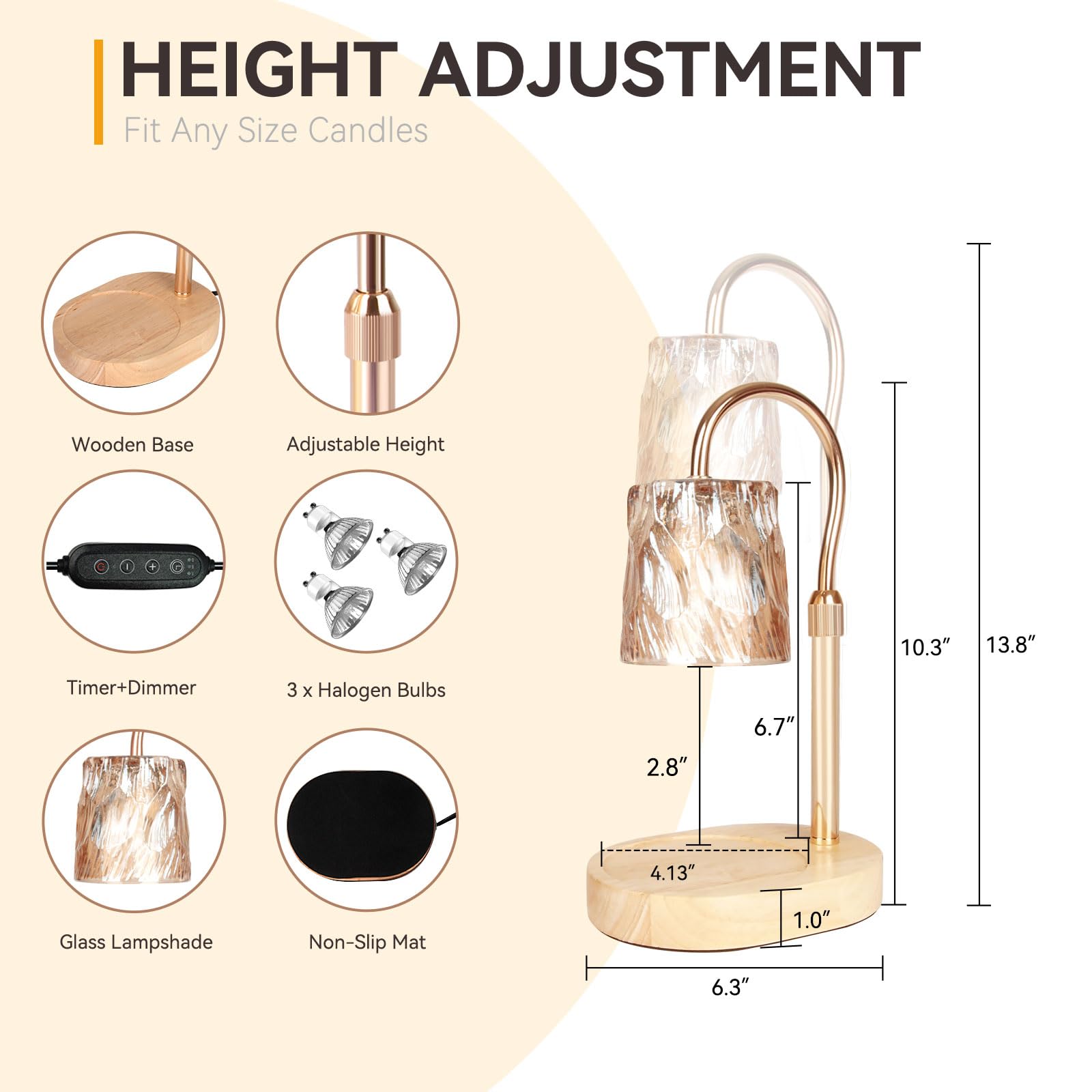 Candle Warmer Lamp with 3 Bulbs, Adjustable Height Dimmable Candle Warmer with Timer, Candle Lamp with Charming Gift Box Ribbon,Birthday Gifts for Women Mom, House Warming Gifts New Home Decor