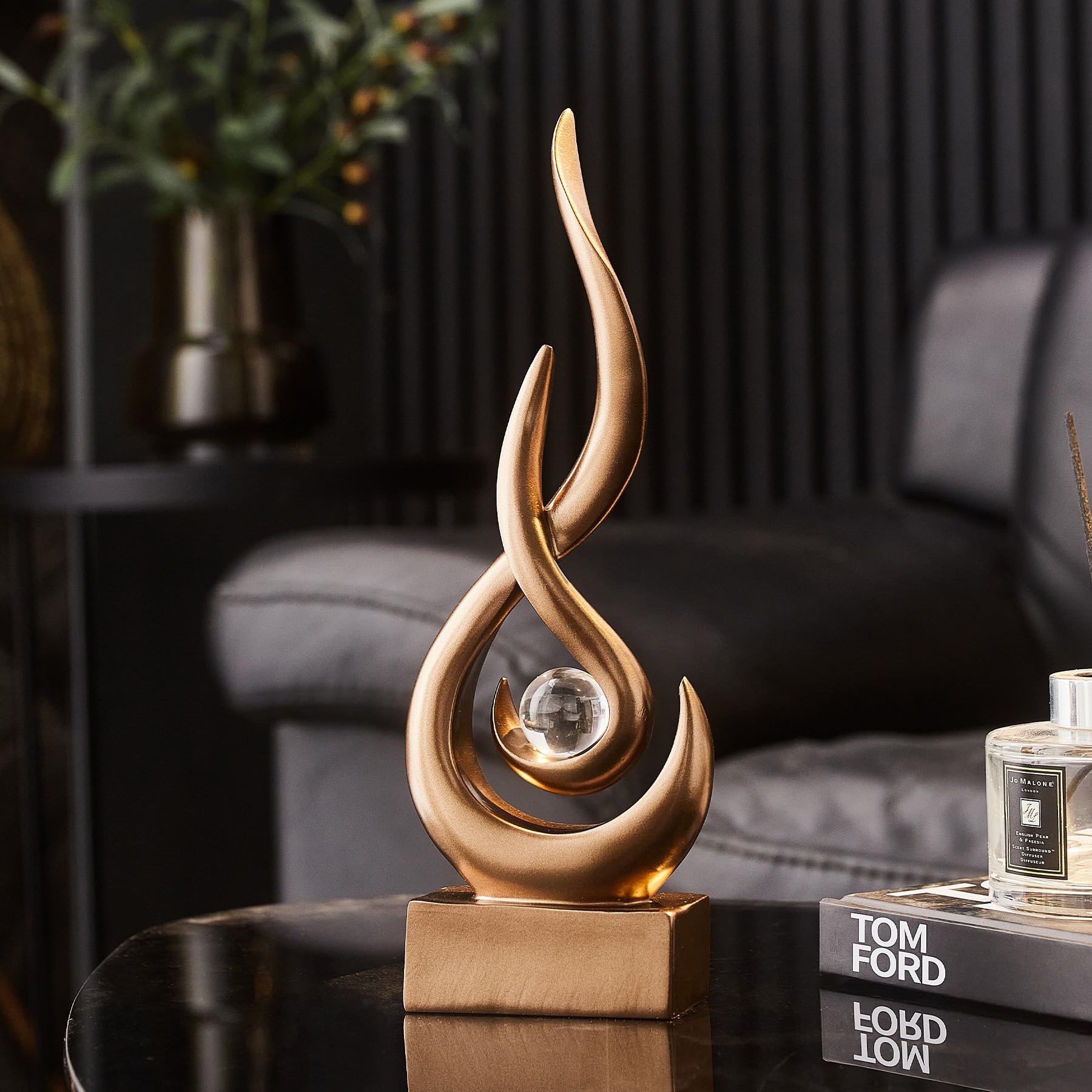 FJS Black Decor Modern Flame Statue Home Decorations for Living Room, 11.8" H Shelf Decor Accents, Abstract Art Resin Sculpture for Dining Room Office Coffee Table Centerpiece