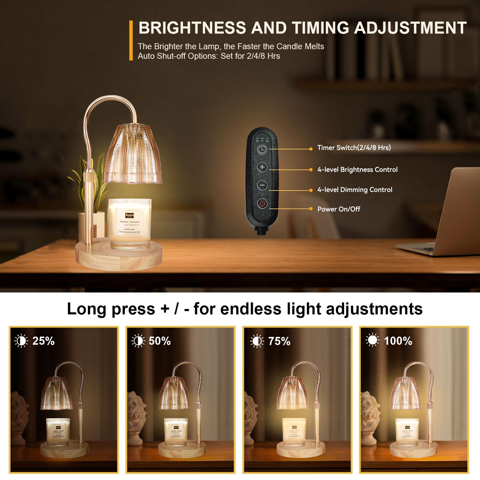 Candle Warmer Lamp with 3 Bulbs, Adjustable Height Dimmable Candle Warmer with Timer, Candle Lamp with Charming Gift Box Ribbon,Birthday Gifts for Women Mom, House Warming Gifts New Home Decor