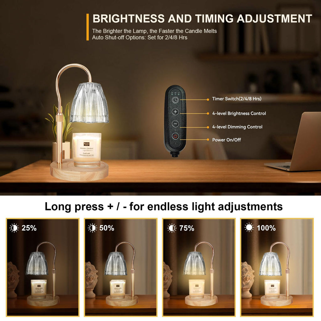 Candle Warmer Lamp with 3 Bulbs, Adjustable Height Dimmable Candle Warmer with Timer, Candle Lamp with Charming Gift Box Ribbon,Birthday Gifts for Women Mom, House Warming Gifts New Home Decor