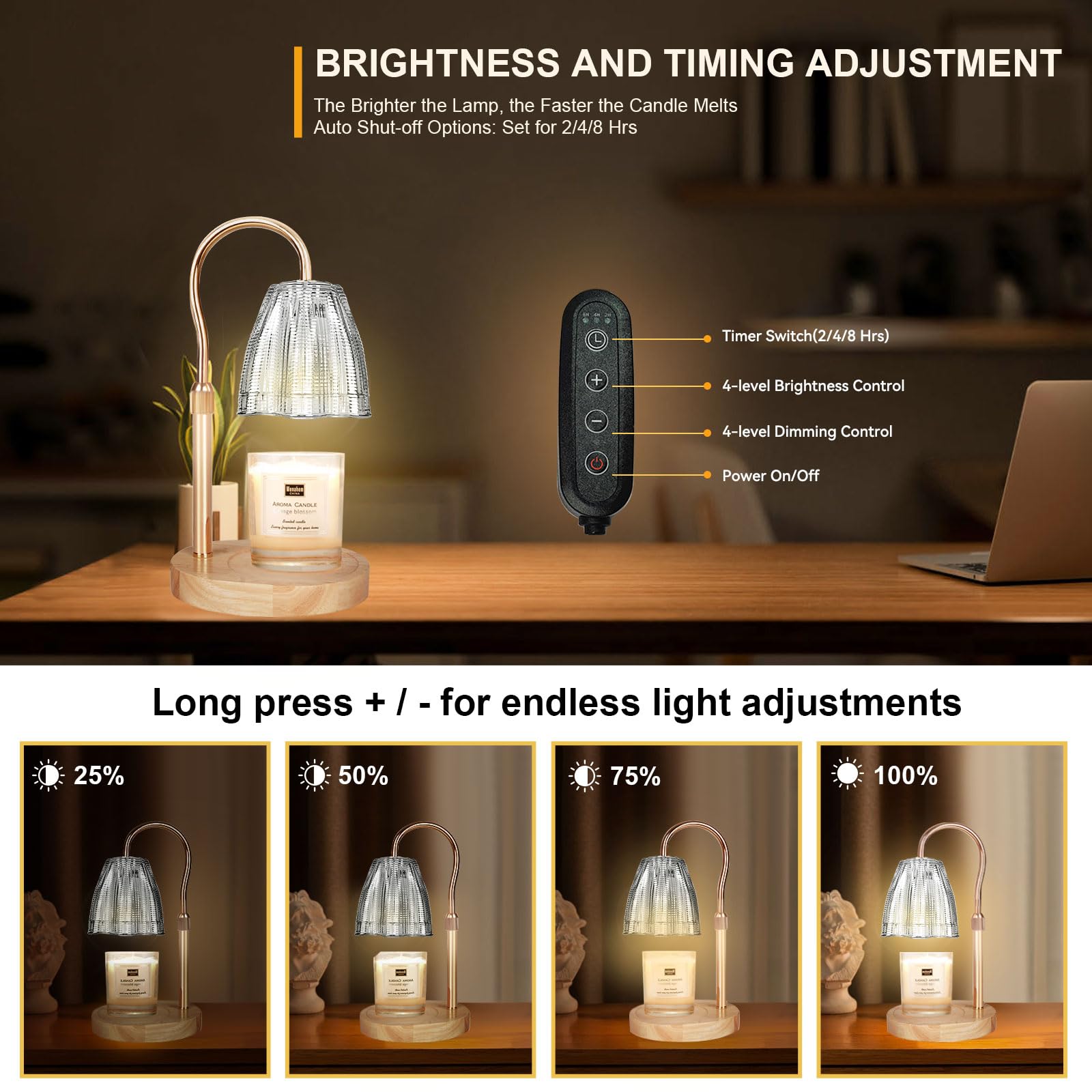 Candle Warmer Lamp with 3 Bulbs, Adjustable Height Dimmable Candle Warmer with Timer, Candle Lamp with Charming Gift Box Ribbon,Birthday Gifts for Women Mom, House Warming Gifts New Home Decor