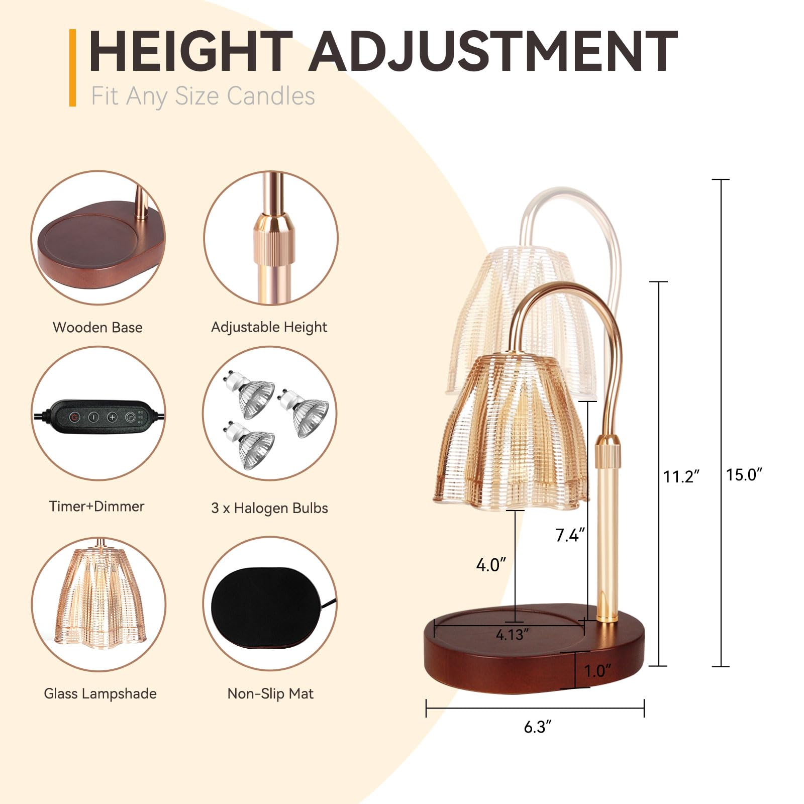 Candle Warmer Lamp with 3 Bulbs, Adjustable Height Dimmable Candle Warmer with Timer, Candle Lamp with Charming Gift Box Ribbon,Birthday Gifts for Women Mom, House Warming Gifts New Home Decor