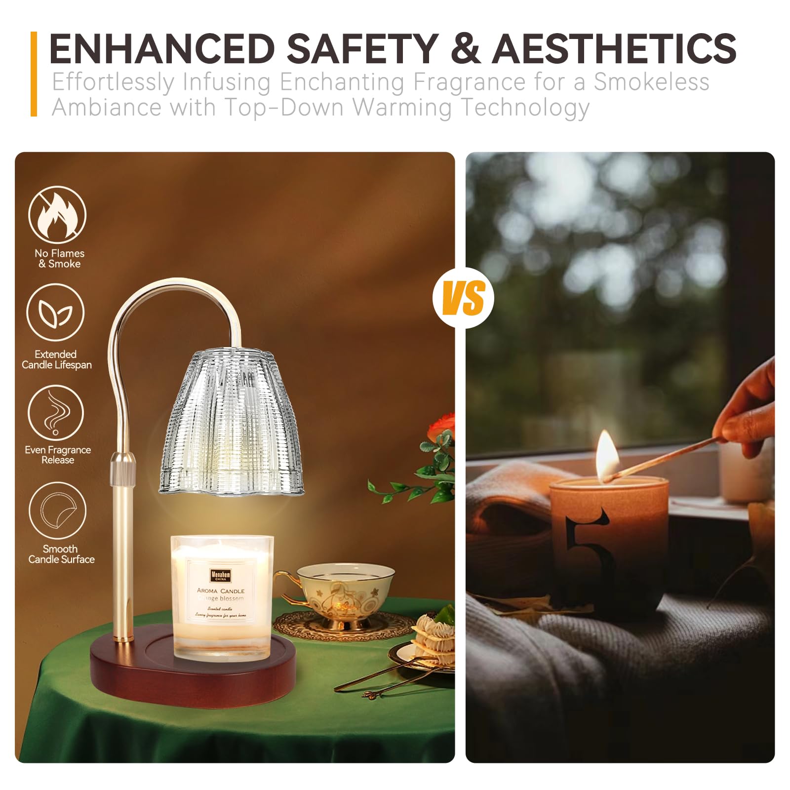 Candle Warmer Lamp with 3 Bulbs, Adjustable Height Dimmable Candle Warmer with Timer, Candle Lamp with Charming Gift Box Ribbon,Birthday Gifts for Women Mom, House Warming Gifts New Home Decor