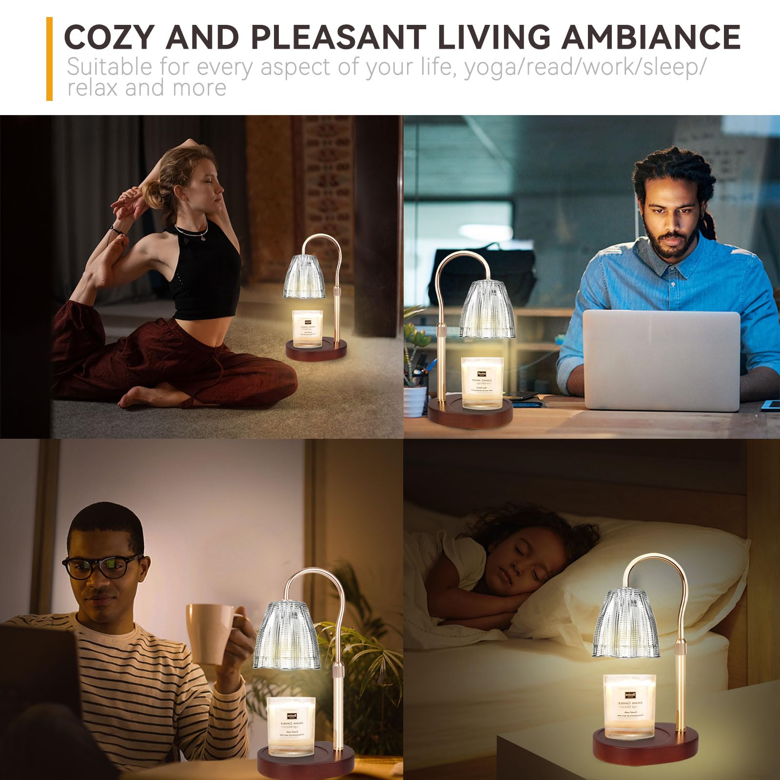 Candle Warmer Lamp with 3 Bulbs, Adjustable Height Dimmable Candle Warmer with Timer, Candle Lamp with Charming Gift Box Ribbon,Birthday Gifts for Women Mom, House Warming Gifts New Home Decor