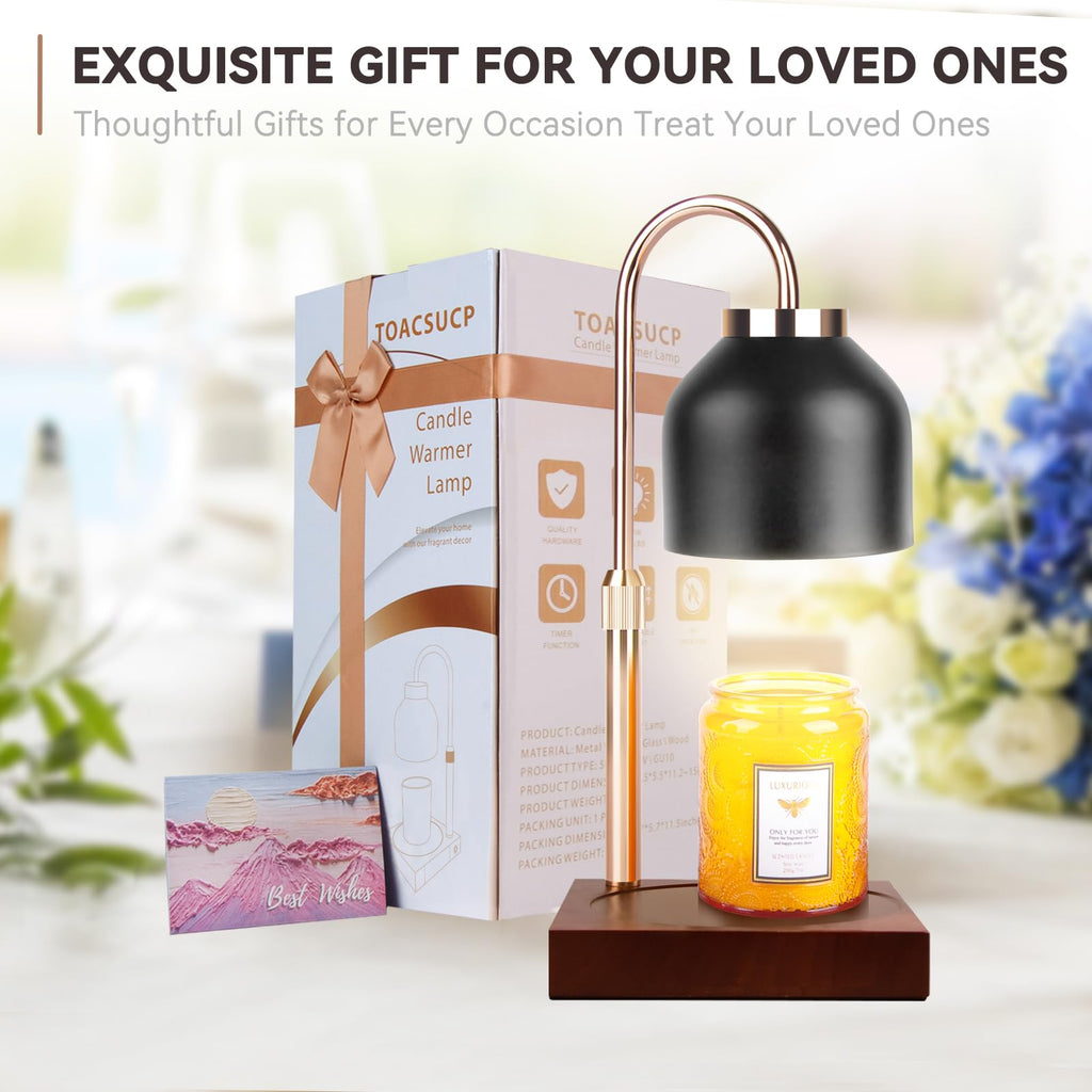 Candle Warmer Lamp with 3 Bulbs, Adjustable Height Dimmable Candle Warmer with Timer, Candle Lamp with Charming Gift Box Ribbon,Birthday Gifts for Women Mom, House Warming Gifts New Home Decor