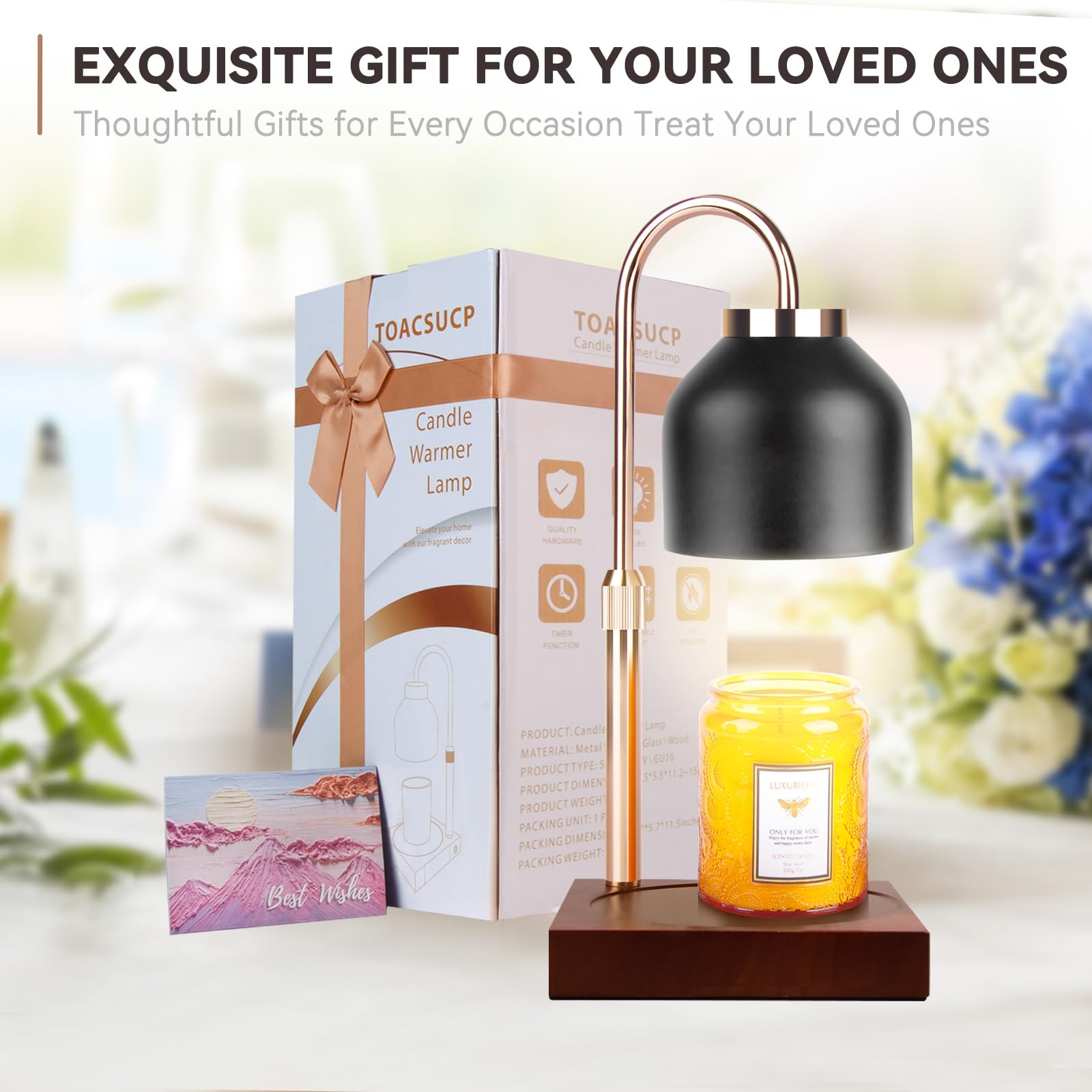 Candle Warmer Lamp with 3 Bulbs, Adjustable Height Dimmable Candle Warmer with Timer, Candle Lamp with Charming Gift Box Ribbon,Birthday Gifts for Women Mom, House Warming Gifts New Home Decor