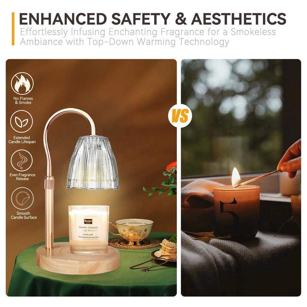 Candle Warmer Lamp with 3 Bulbs, Adjustable Height Dimmable Candle Warmer with Timer, Candle Lamp with Charming Gift Box Ribbon,Birthday Gifts for Women Mom, House Warming Gifts New Home Decor