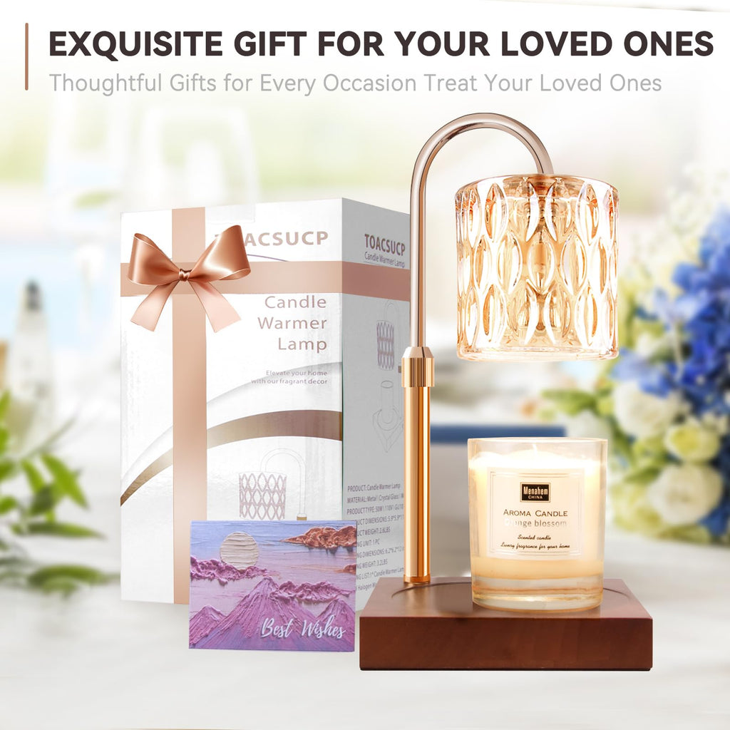 Candle Warmer Lamp with 3 Bulbs, Adjustable Height Dimmable Candle Warmer with Timer, Candle Lamp with Charming Gift Box Ribbon,Birthday Gifts for Women Mom, House Warming Gifts New Home Decor