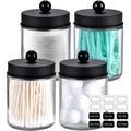 Amolliar 4Pc Apothecary Jars Bathroom Vanity Storage Organizer Set -Countertop Canister with Stainless Steel Lids &Stickers - Qtip Dispenser Holder for Qtip,Cotton Swab,Makeup Sponge (Brushed Nickel)