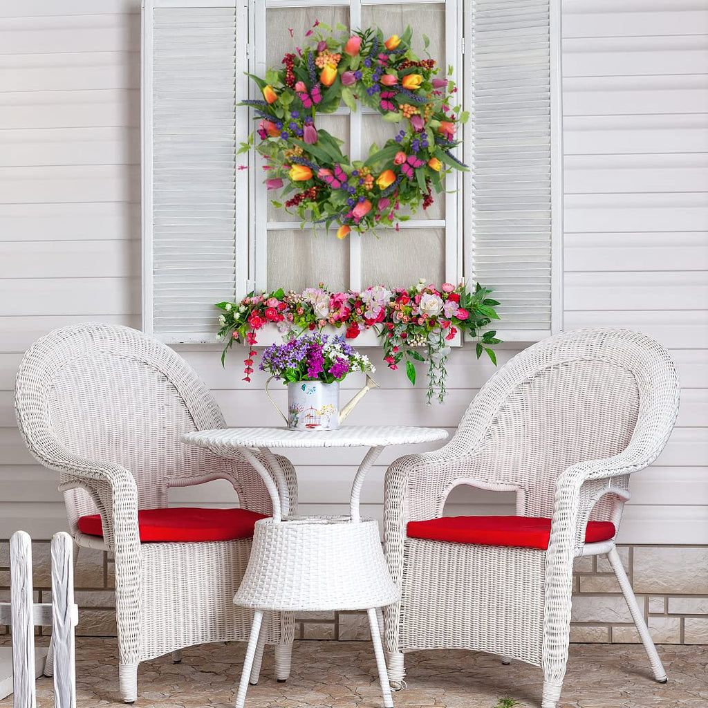 22 inch Spring Summer Wreath Tulip Wreath for Front Door with Purple Tassels, Eucalyptus Leaves, Ferns, Butterflies for Indoor Outdoor wall Festival Home Farmhouse Wedding Decor