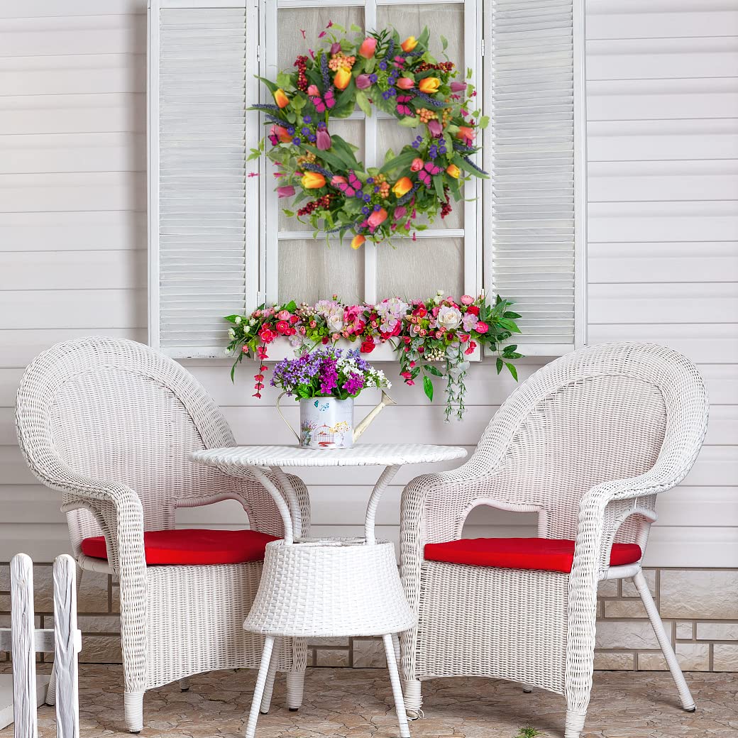 22 inch Spring Summer Wreath Tulip Wreath for Front Door with Purple Tassels, Eucalyptus Leaves, Ferns, Butterflies for Indoor Outdoor wall Festival Home Farmhouse Wedding Decor