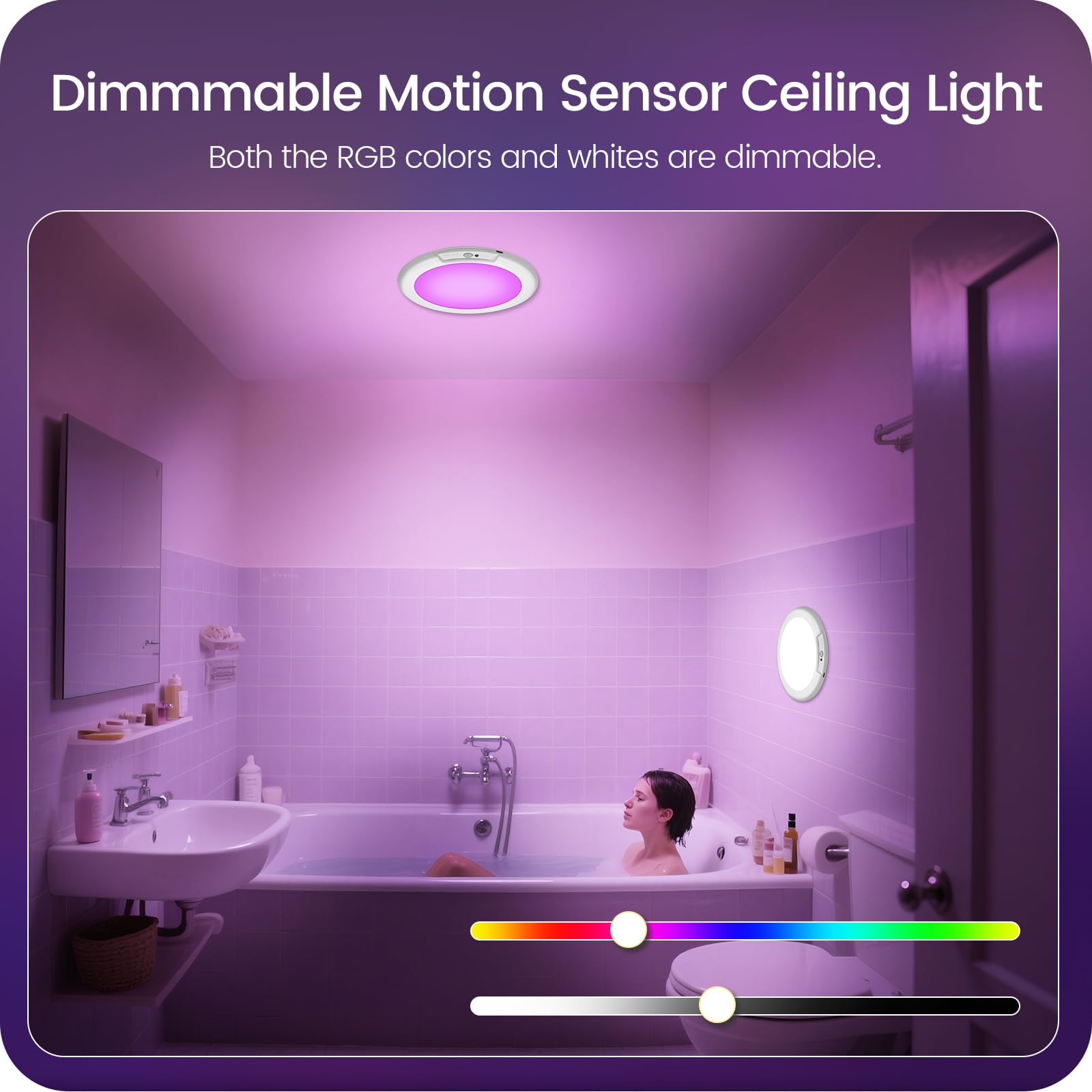 Rechargeable Motion Sensor Ceiling Light with Remote, Wireless Ceiling Light Battery Operated, No Wiring, Magnetic, Dimmable Shower Light, Timer, 3 Color 6000K, Rechargeable Light for Closet Hallway