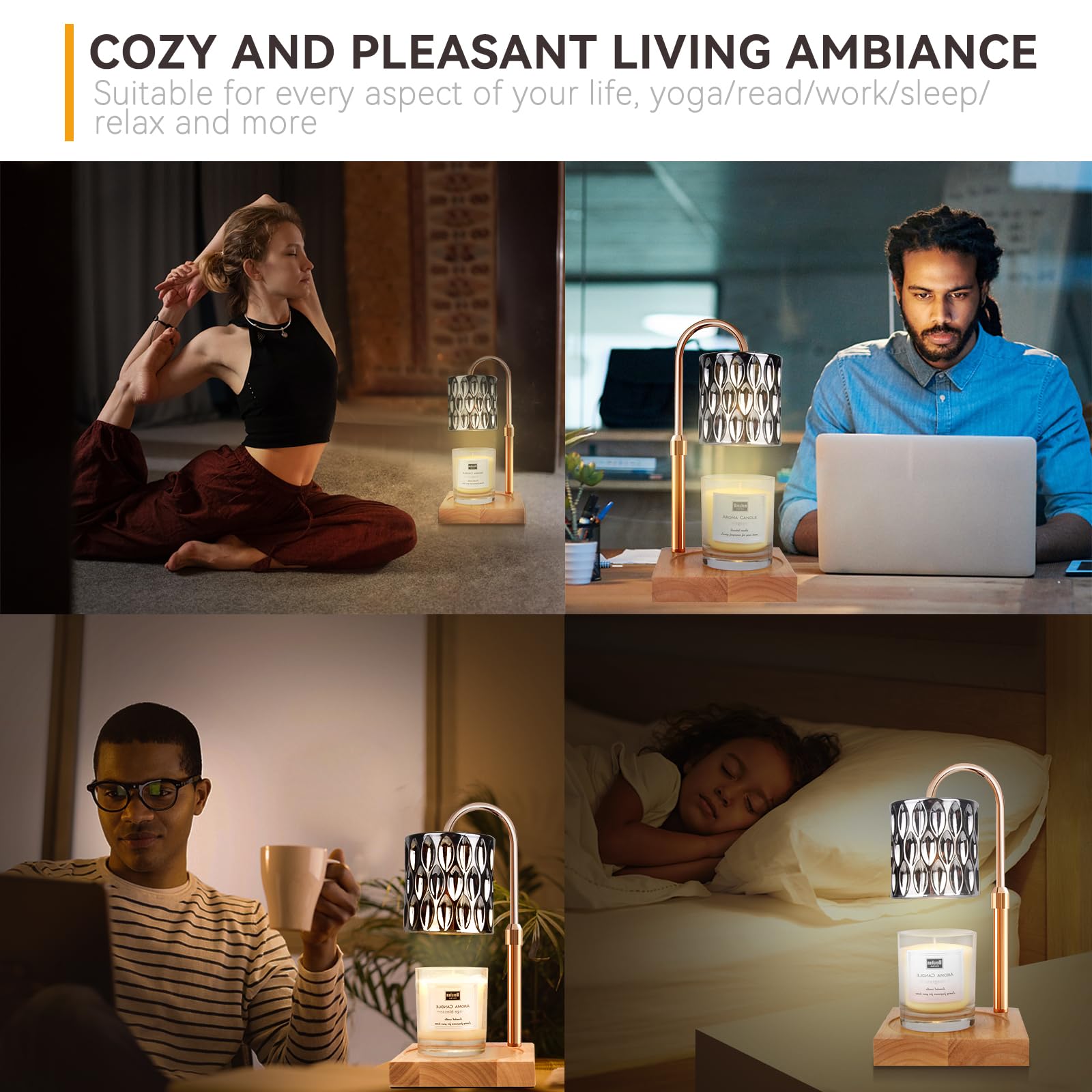 Candle Warmer Lamp with 3 Bulbs, Adjustable Height Dimmable Candle Warmer with Timer, Candle Lamp with Charming Gift Box Ribbon,Birthday Gifts for Women Mom, House Warming Gifts New Home Decor