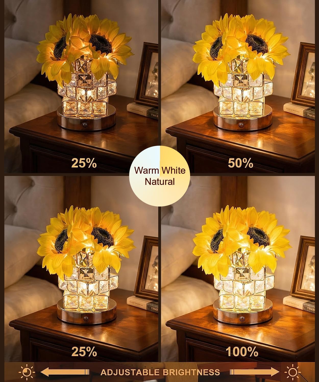 Fussion Sunflower Lamp Gifts for Women, Rechargeable Flowers Night Light, Cordless Decorative Table Lamp with 3 Color Temperatures, Birthday Gifts for Mothers Day Grandma Girlfriend, Bedroom Decor