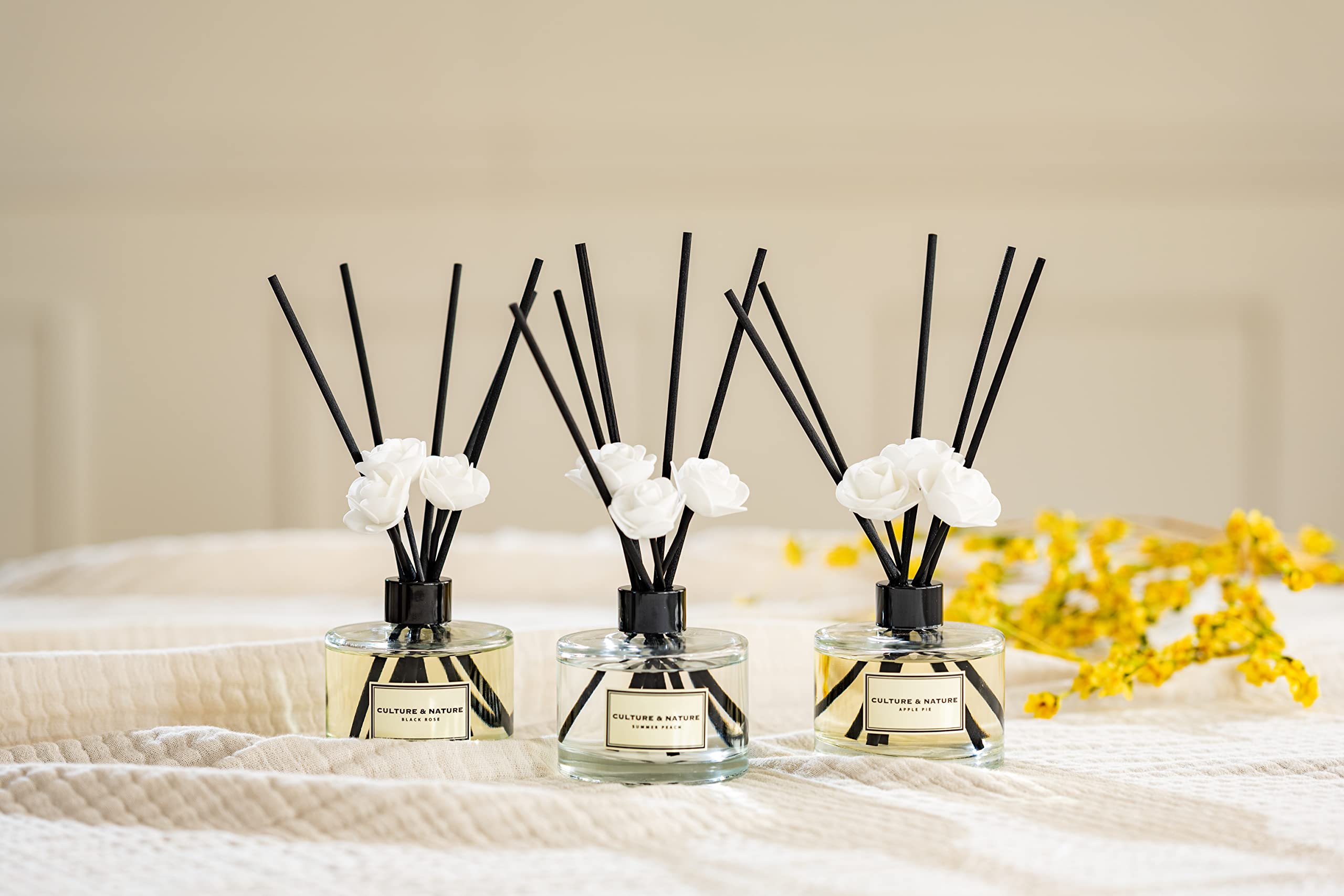 CULTURE & NATURE Reed Diffuser Set 6.7oz (200ml) Black Cherry Scented Diffuser with Sticks Home Fragrance Reed Diffuser for Bathroom Shelf Decor