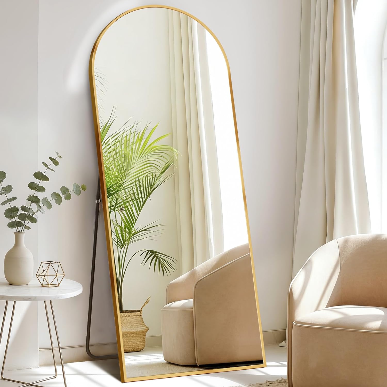 DUMOS Arched Full Length Mirror with Stand 64"x21" Floor Standing Aluminum Frame for Bedroom Body Hanging Leaning Modern Simple Home Decor Shatter-proorf Nano Glass Wall Living Room Cloakroom Black