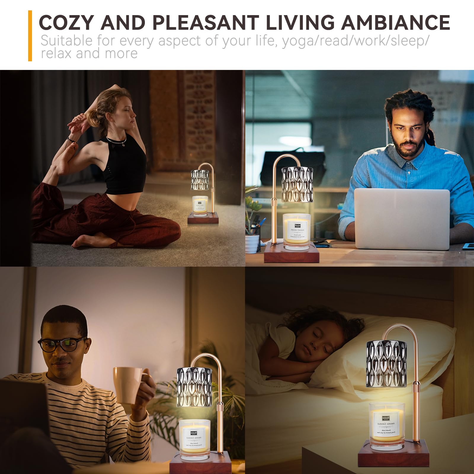 Candle Warmer Lamp with 3 Bulbs, Adjustable Height Dimmable Candle Warmer with Timer, Candle Lamp with Charming Gift Box Ribbon,Birthday Gifts for Women Mom, House Warming Gifts New Home Decor