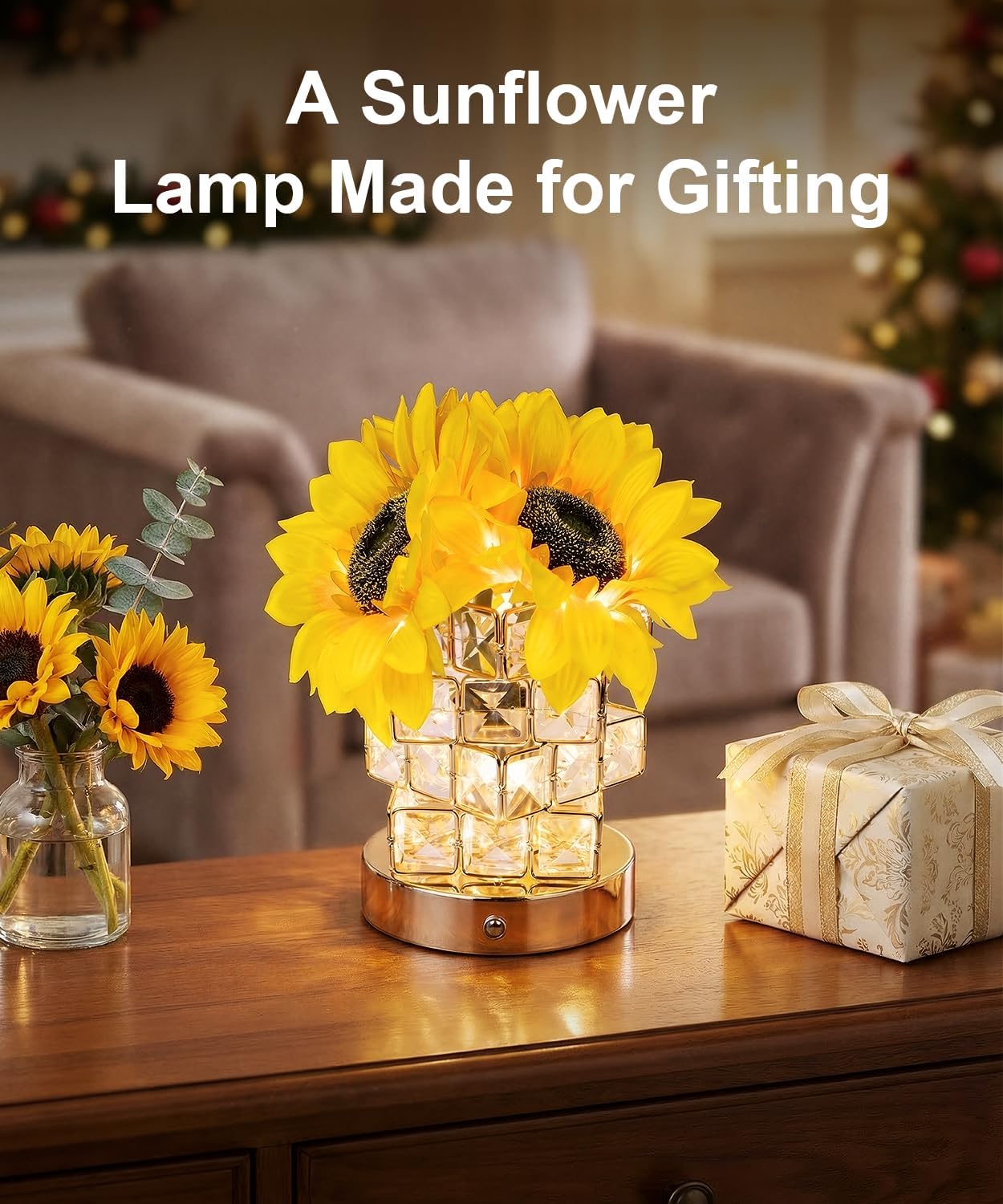 Fussion Sunflower Lamp Gifts for Women, Rechargeable Flowers Night Light, Cordless Decorative Table Lamp with 3 Color Temperatures, Birthday Gifts for Mothers Day Grandma Girlfriend, Bedroom Decor