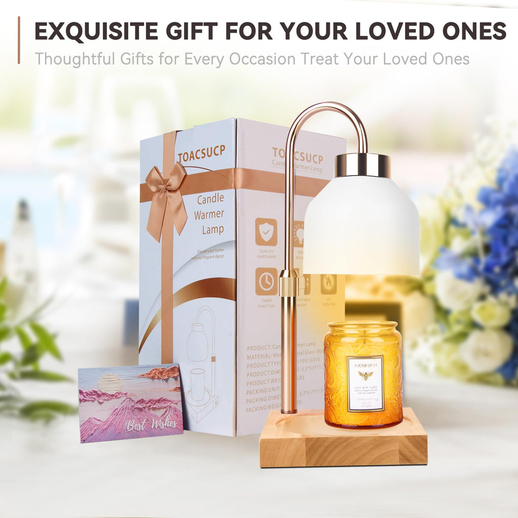 Candle Warmer Lamp with 3 Bulbs, Adjustable Height Dimmable Candle Warmer with Timer, Candle Lamp with Charming Gift Box Ribbon,Birthday Gifts for Women Mom, House Warming Gifts New Home Decor
