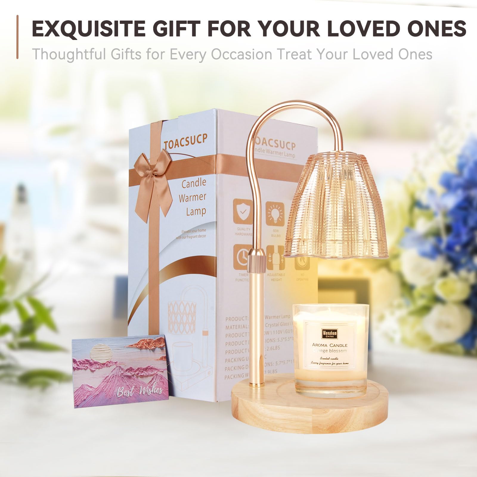 Candle Warmer Lamp with 3 Bulbs, Adjustable Height Dimmable Candle Warmer with Timer, Candle Lamp with Charming Gift Box Ribbon,Birthday Gifts for Women Mom, House Warming Gifts New Home Decor