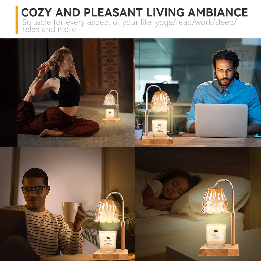 Candle Warmer Lamp with 3 Bulbs, Adjustable Height Dimmable Candle Warmer with Timer, Candle Lamp with Charming Gift Box Ribbon,Birthday Gifts for Women Mom, House Warming Gifts New Home Decor