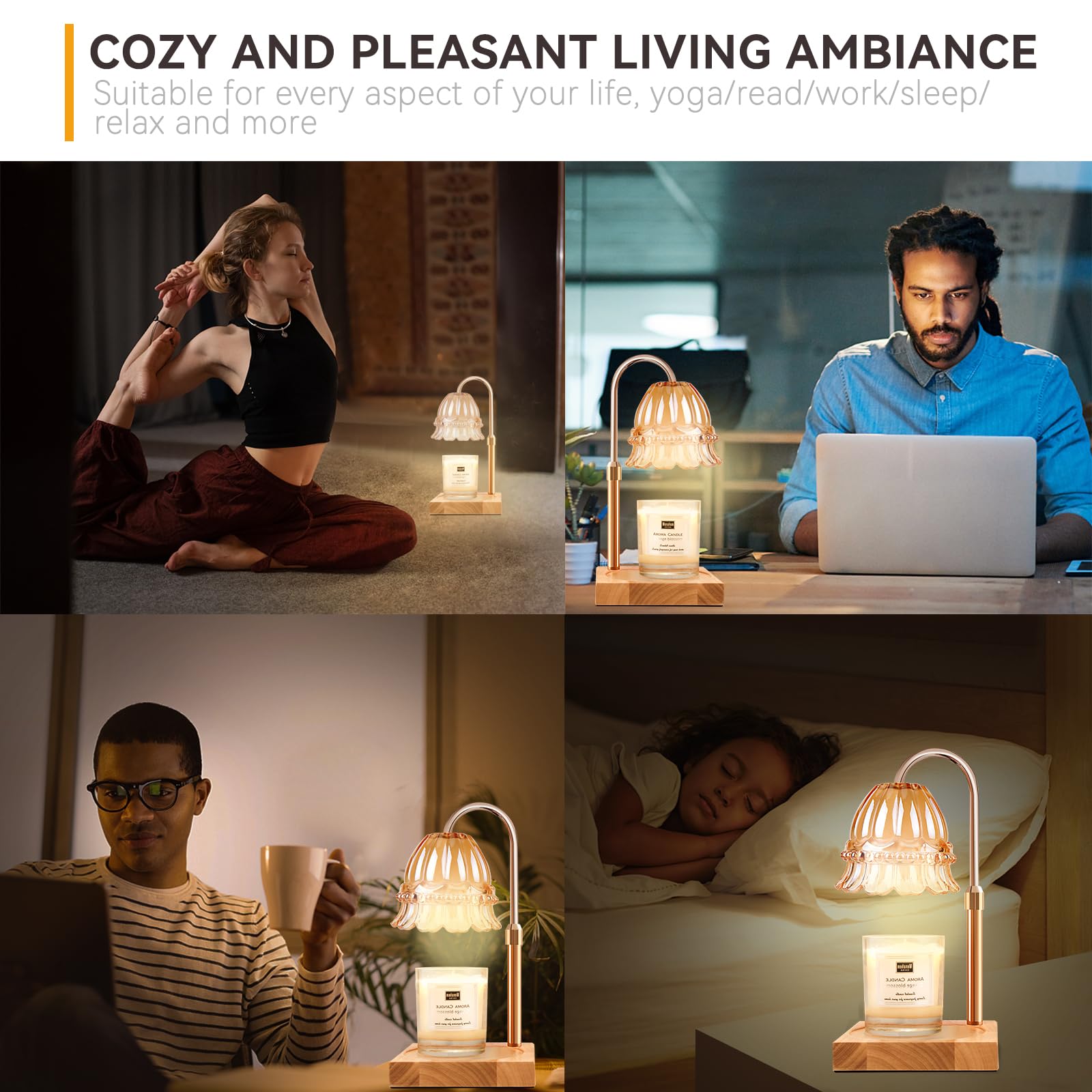 Candle Warmer Lamp with 3 Bulbs, Adjustable Height Dimmable Candle Warmer with Timer, Candle Lamp with Charming Gift Box Ribbon,Birthday Gifts for Women Mom, House Warming Gifts New Home Decor