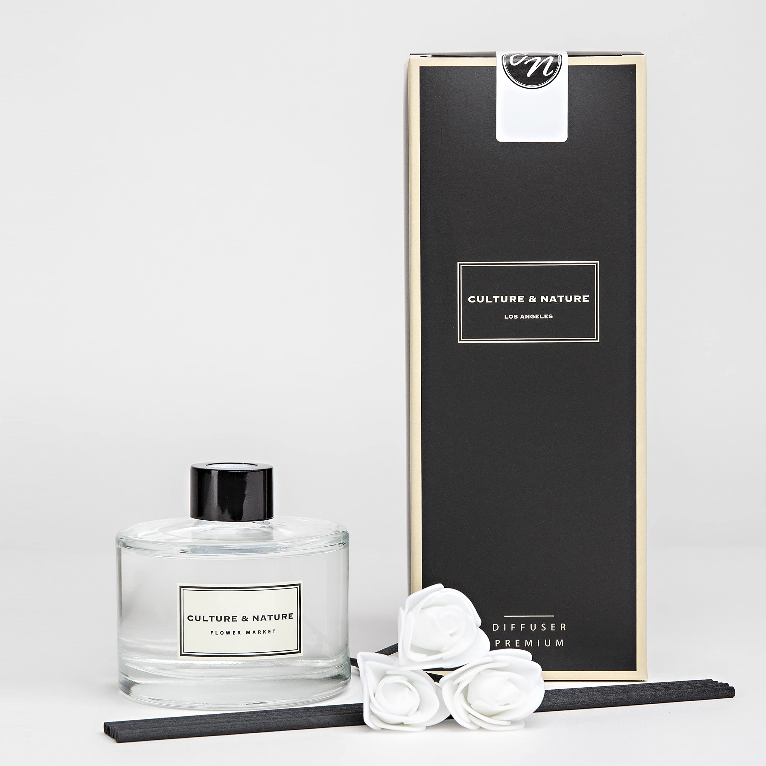 CULTURE & NATURE Reed Diffuser Set 6.7oz (200ml) Black Cherry Scented Diffuser with Sticks Home Fragrance Reed Diffuser for Bathroom Shelf Decor