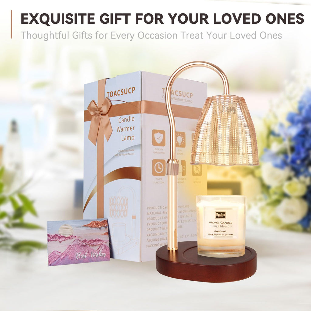 Candle Warmer Lamp with 3 Bulbs, Adjustable Height Dimmable Candle Warmer with Timer, Candle Lamp with Charming Gift Box Ribbon,Birthday Gifts for Women Mom, House Warming Gifts New Home Decor