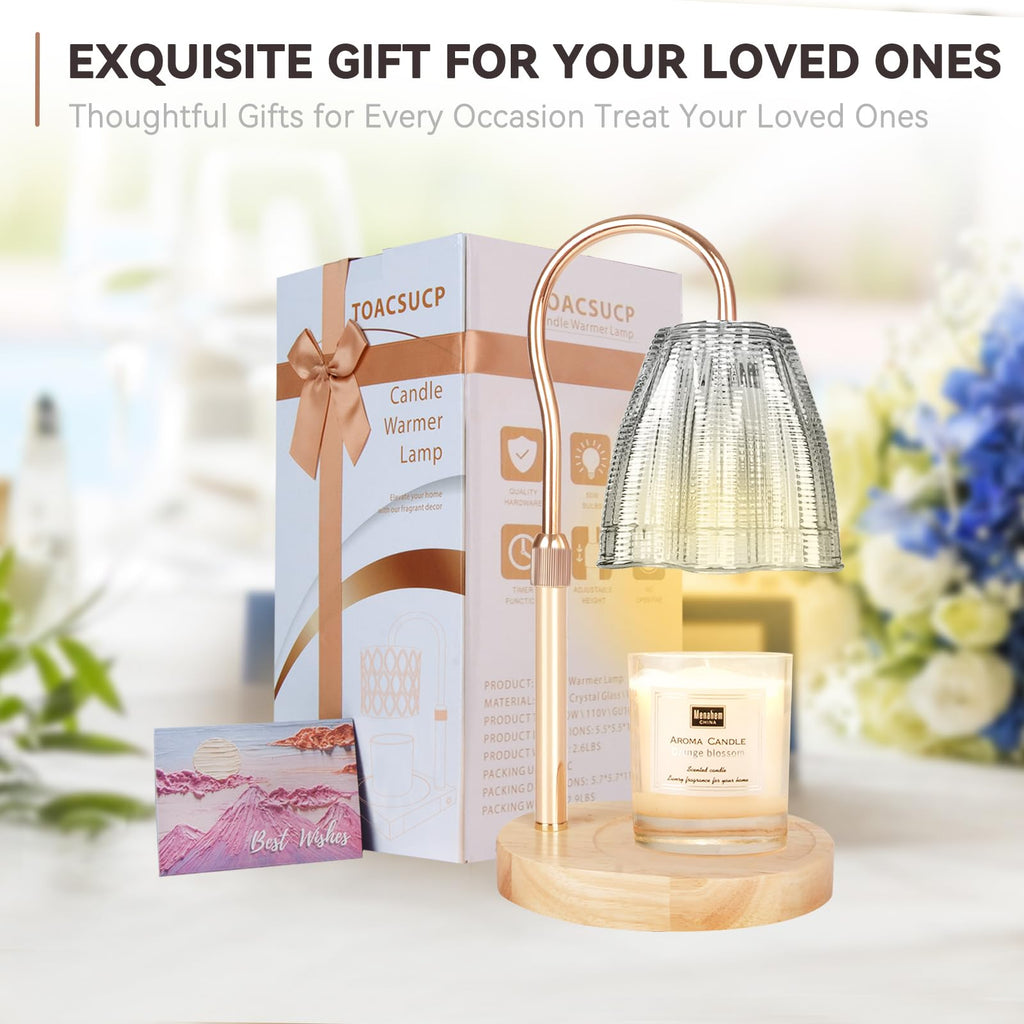 Candle Warmer Lamp with 3 Bulbs, Adjustable Height Dimmable Candle Warmer with Timer, Candle Lamp with Charming Gift Box Ribbon,Birthday Gifts for Women Mom, House Warming Gifts New Home Decor
