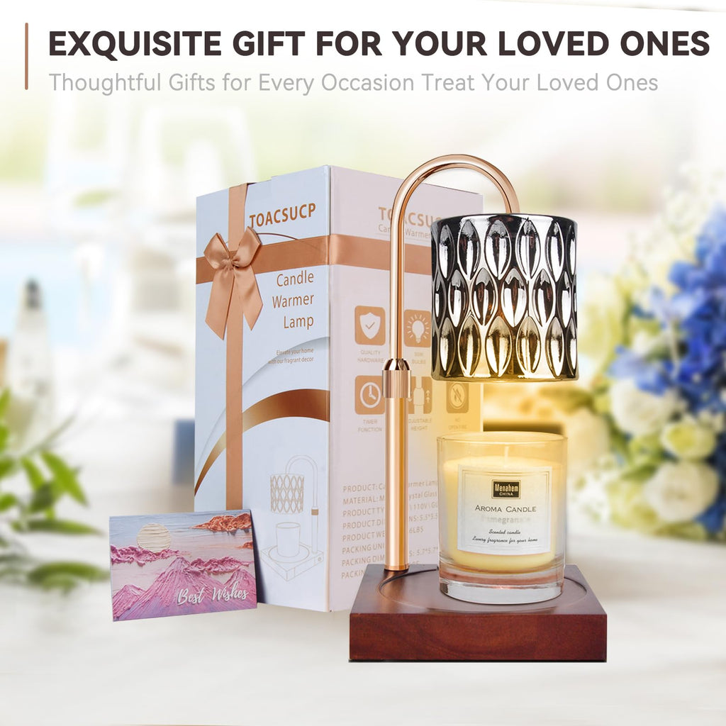 Candle Warmer Lamp with 3 Bulbs, Adjustable Height Dimmable Candle Warmer with Timer, Candle Lamp with Charming Gift Box Ribbon,Birthday Gifts for Women Mom, House Warming Gifts New Home Decor