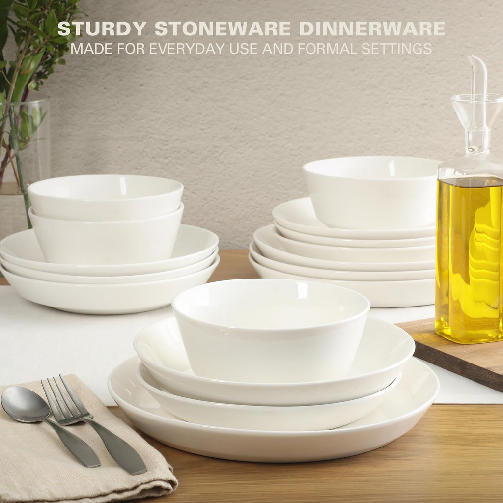 Gibson Home Oslo Porcelain Chip and Scratch Resistant Dinnerware Set, Service for 4 (16pcs), Ceramic Plates and Bowls Dishes Sets, White - Microwave and Dishwasher Safe