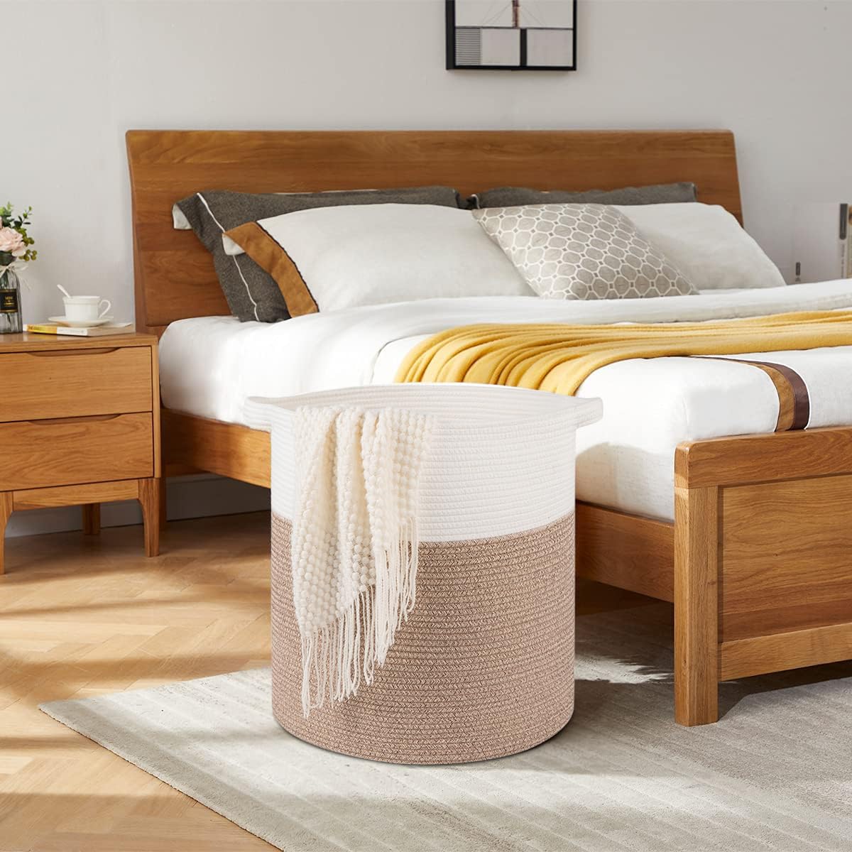 OIAHOMY 80L Laundry Baskets Hamper with Handles,Decorative Basket for Living room,Woven Storage Basket for Toys Bin,Pillows, Blankets,Clothes-20x18in-Gradient Yellow