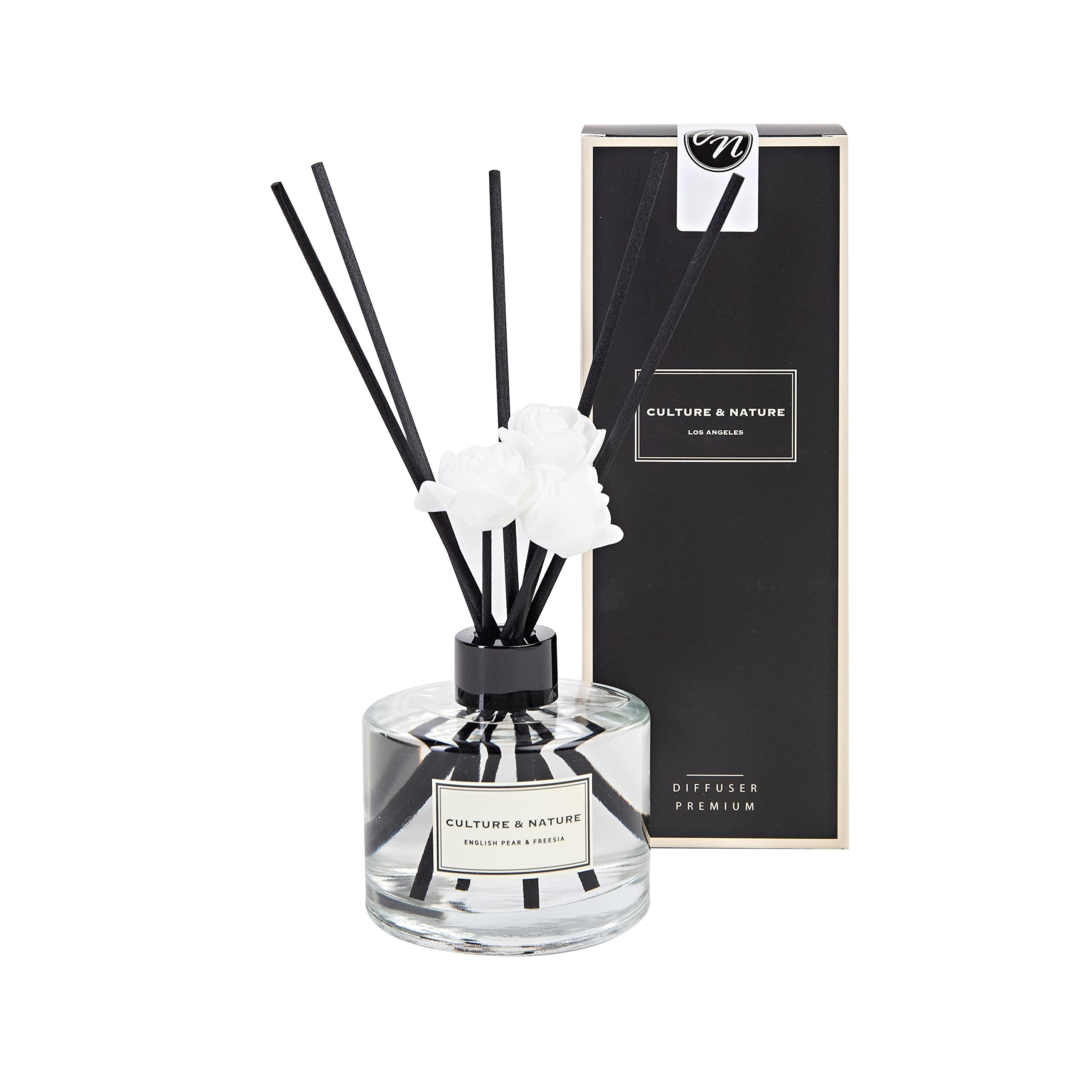CULTURE & NATURE Reed Diffuser Set 6.7oz (200ml) Black Cherry Scented Diffuser with Sticks Home Fragrance Reed Diffuser for Bathroom Shelf Decor