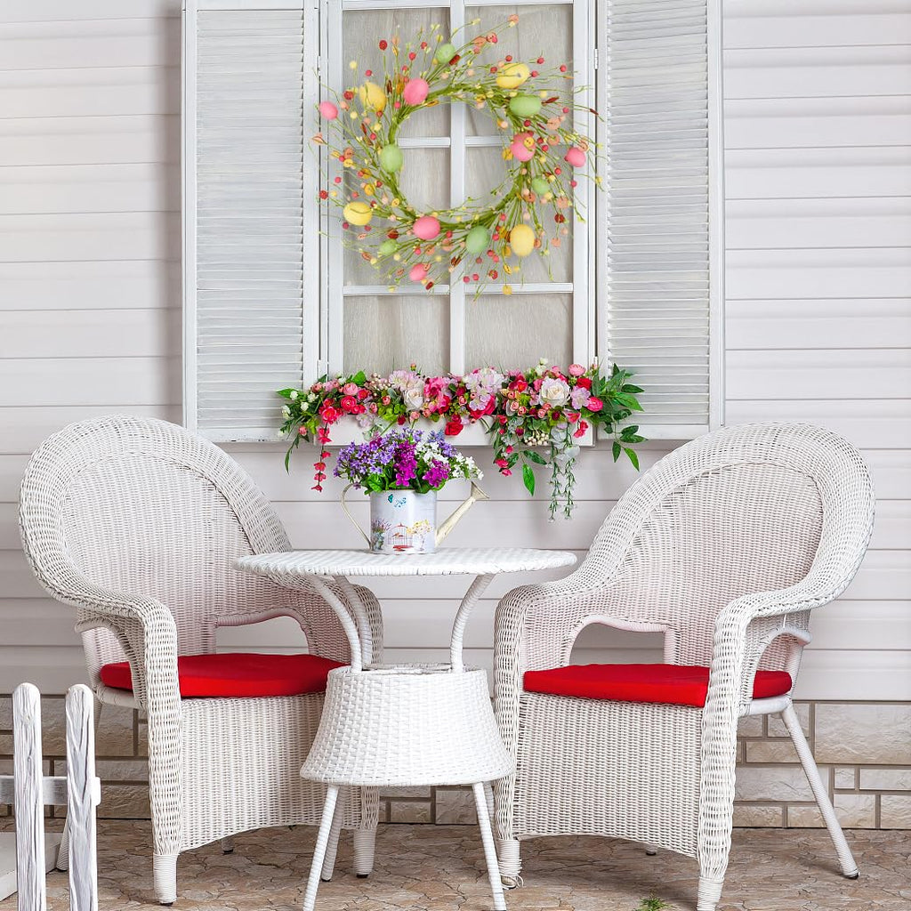 22 inch Spring Summer Wreath Tulip Wreath for Front Door with Purple Tassels, Eucalyptus Leaves, Ferns, Butterflies for Indoor Outdoor wall Festival Home Farmhouse Wedding Decor