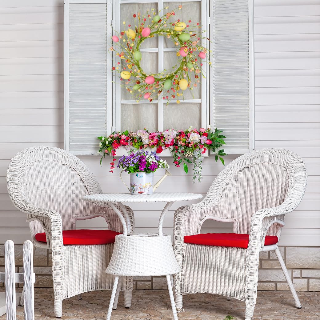 22 inch Spring Summer Wreath Tulip Wreath for Front Door with Purple Tassels, Eucalyptus Leaves, Ferns, Butterflies for Indoor Outdoor wall Festival Home Farmhouse Wedding Decor