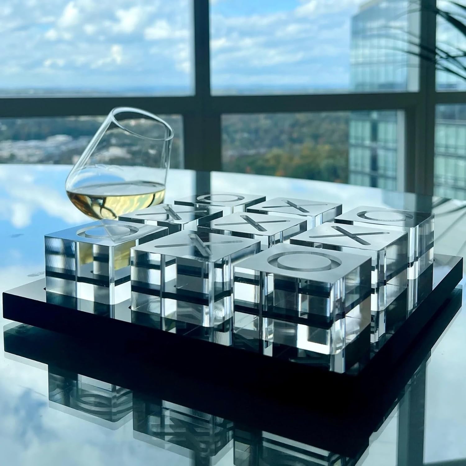 Modern Tic Tac Toe for Home Decoration Acrylic XO with Black Base Decorative Tic Tac Toe Table Top Decoration Coffee Table Decor X/O Board (Clear XO, Black Base)