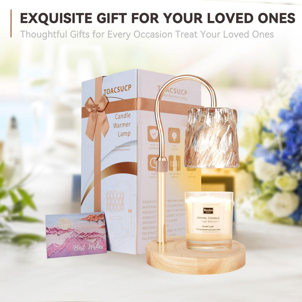 Candle Warmer Lamp with 3 Bulbs, Adjustable Height Dimmable Candle Warmer with Timer, Candle Lamp with Charming Gift Box Ribbon,Birthday Gifts for Women Mom, House Warming Gifts New Home Decor
