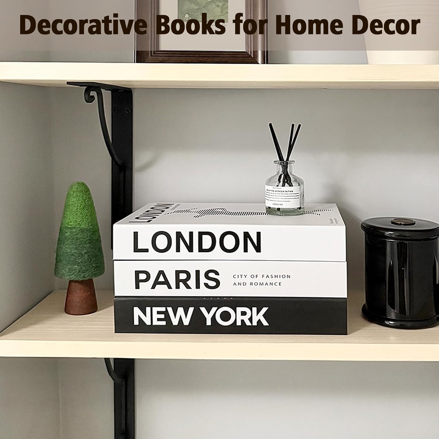 Decorative Books for Home Coffee Table Decor with Stylish Bookshelf and Office Living Room Black and White Fake Books for Decoration Faux Stack Book (Set of 3)