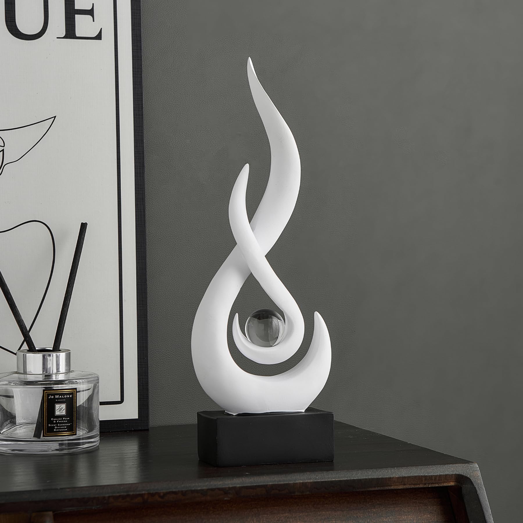 FJS Black Decor Modern Flame Statue Home Decorations for Living Room, 11.8" H Shelf Decor Accents, Abstract Art Resin Sculpture for Dining Room Office Coffee Table Centerpiece